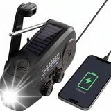Notfall Kurbelradio Solar Radio mit Powerbank & Taschenlampe, 2000mAh Akku 3-Wege-Laden SOS Alarm, Kompaktes Camping Radio für Wohnmobil Outdoor Stromausfall