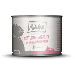 MJAMJAM Leckere Mahlzeit 200g Dose Katzennassfutter 6 x 200 Gramm köstliche Garnelen an saftigem Hühnchen