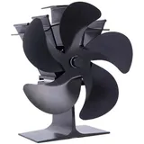 5-flügeliger Kaminventilator für Holzöfen, Ofenventilator für Holzöfen, umweltfreundlich und brennstoffsparend, schwarz