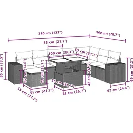 vidaXL Gartensofa-Set 9-tlg. grau Polyrattan