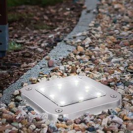 ETC Shop Solarlampe Garten Deko Solarlampen für Außen Wegelampe Bodenleuchte Gartenleuchten Solar mit Erdspieß, Kunststoff Edelstahl, LED kaltweiß, LxBxH 10x10x13 cm,