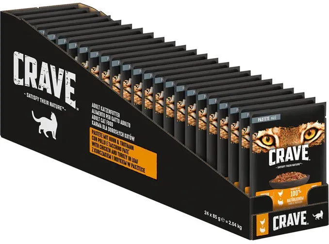 Crave Katzenfutter Portionsbeutel Pastete mit Huhn & Truthahn, 24er Pack