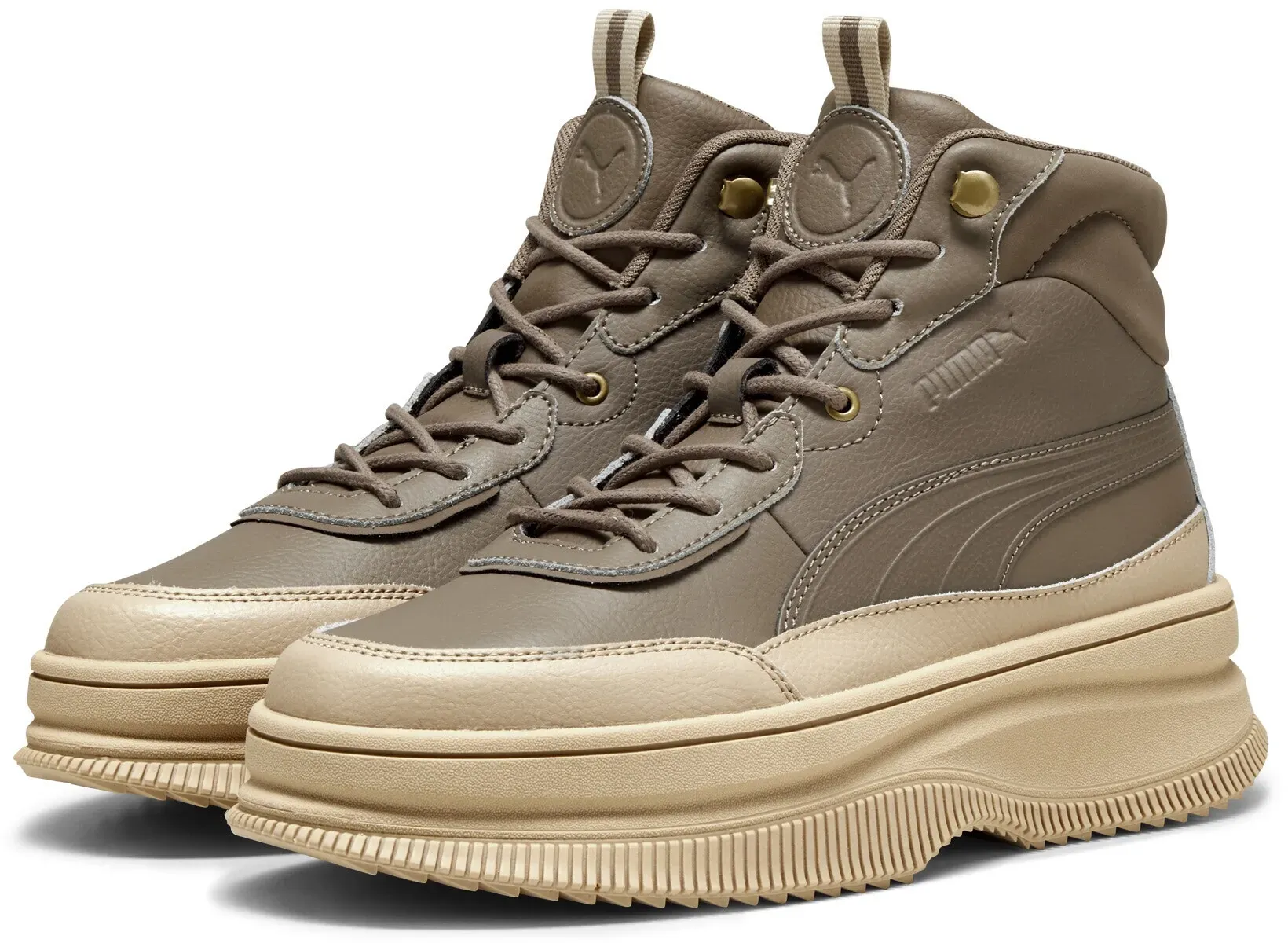 Stiefel PUMA "Mayra Sneakers Damen", Damen, Gr. 35,5, totally taupe braun, Obermaterial: Kuhleder, Textil; Futter: Textil; Innensohle: Textil; Laufsohle: Gummi, Schuhe