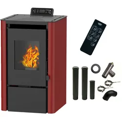 Luft- Pelletofen Anita 7,6 kW Sannover Bordeaux + Kaminbau-Anschluss-Set