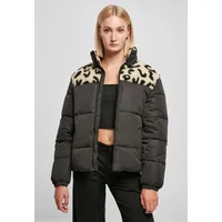 URBAN CLASSICS Damen Ladies AOP Sherpa Mixed Puffer Jacket black/sandleo 5XL