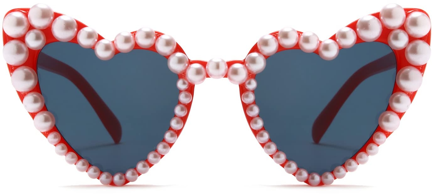 Long Keeper Retro Herz Sonnenbrille Perle - Vintage Sonnenbrille Damen Herzform mit Perlen Vintage Herzbrille Party Aesthetic UV400 Schutz