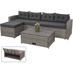 Poly-Rattan Garnitur MCW-J34, Balkon-/Garten-/Lounge-Set Sitzgruppe Sofa, Staufach ~ grau, Kissen dunkelgrau