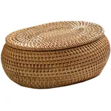 Rattankorb Ovaler Korb mit Deckel - Dekoratives Korborganisationssystem aus Baumwolle - 5,5 x 6,7 x 22,8 Zoll, Handgewebter Korb, Dekorationsbox für Desktop