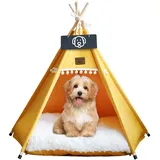 Vinnypet Tipi Zelt fur Katzen und Hunde Haustierzelte Häuser mit Plüschkissen Luxery Hundezelt Katzenzelt Abnehmbar und Waschbar Katzenhaus Haustierhäuser 50x50x60cm