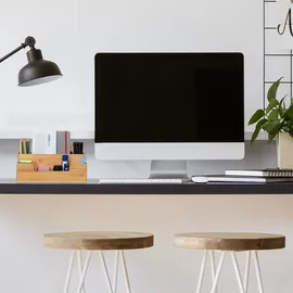 Relaxdays Schreibtisch Organizer, 7 Fächer, Bambus-Organizer, Büro, Küche, Bad, Tischorganizer HBT 11x30x15cm, Natur