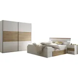 SchlafKONTOR Schlafzimmer-Set SCHLAFKONTOR "Kiara Kleiderschrank, Bett, Nachtkommoden, Bettschubkästen", weiß (weiß, baysen oak), ohne Matratze, B/H: 180cm x 200cm, Dekorfolie, Holzwerkstoff, Schlafzimmermöbel-Sets, Beleuchtung im Kopfteil, Bett inklusive 