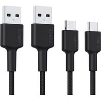 Aukey CB-CMD29 USB Kabel USB 3.2 Gen 1 (3.1 Gen 1) USB A USB C für Samsung Galaxy Note, Nexus, Nintendo, 2 Stücken in einer Packung, schwarze Farbe