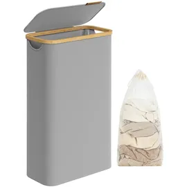Songmics Wäschekorb, mit Deckel, 65 L, herausnehmbarer Wäschesack,Griffe aus Bambus - Grau,