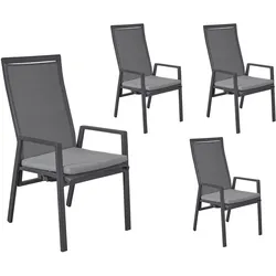 LC Garden »Sunfort« 4er Set Gartenstühle Textilene grau Positionsstühle verstellbar inkl. Sitzkissen