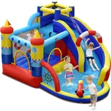 Aufblasbare Wasserrutsche, Hüpfburg mit Langer Rutsche & Planschbecken, Bounce Haus mit Wasserpistole & Kletterwand für Kinder 3 bis 10 Jahre, Wa...