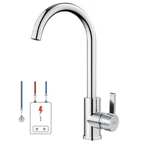 Auralum Niederdruck Armatur Küche für Wasserboiler, Wasserhahn Küche mit 3 Schläuchen für Kaltwasser mit Untertischgerät, 360° Drehbar Küchenarmatur Niederdruck aus Messing Verchromt