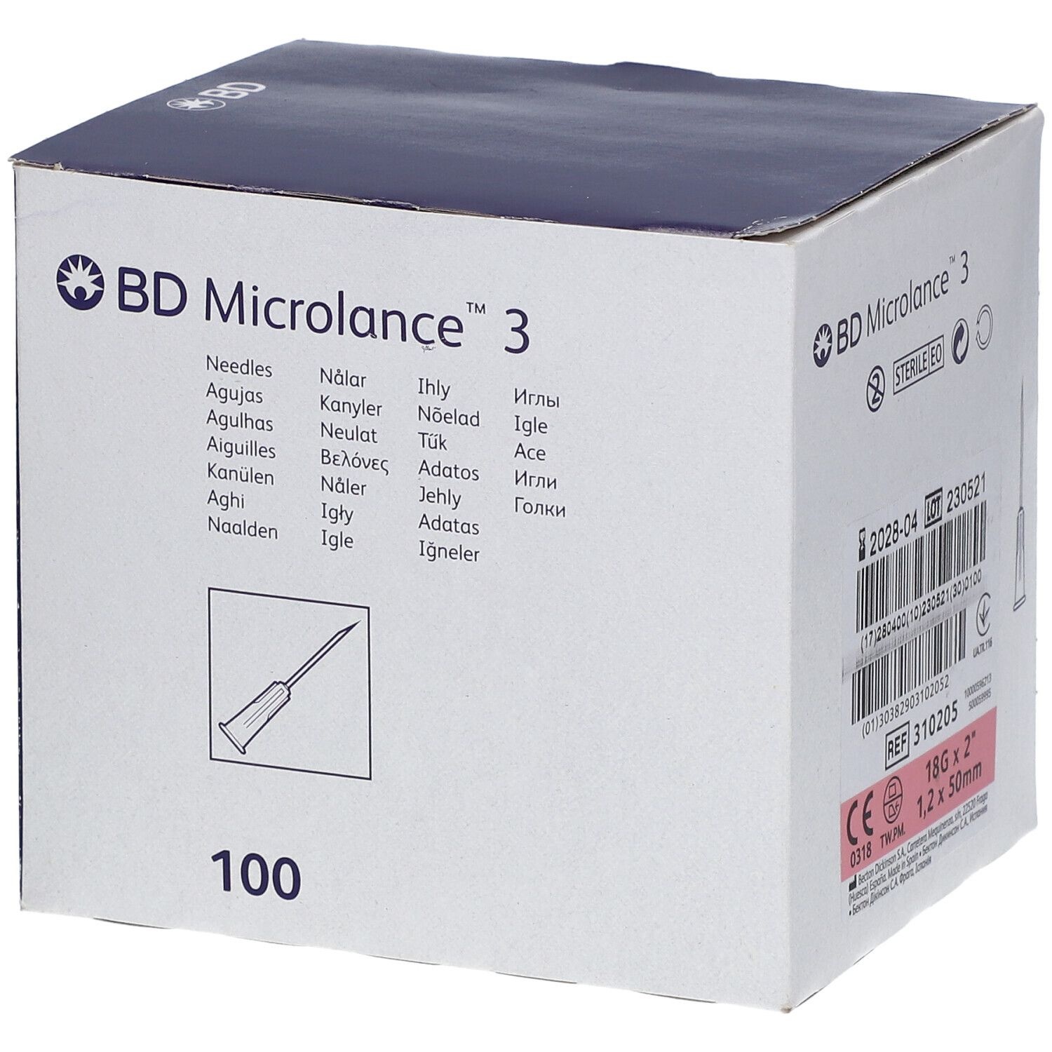 BD MicrolanceTM 3 Aiguilles 18G 2' RB Thinwall 100 aiguilles 100 pc(s) Canule