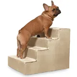 VELORA H&L Hundetreppe 4 Stufen Beige - Stabile Holzkonstruktion mit Veloursbezug, rutschfeste Hundetreppe für Sofa und Bett, Haustiertreppe für Hunde und Katzen, Belastbar bis 80 kg