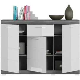 xonox.home Kommode Scout 120 x 85 x 37 cm Weiß/Hochglanz/Grau