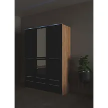 Priess Kleiderschrank PRIESS "Schrank Garderobe Wäscheschrank Barcelona in 5 Breiten", braun (eichefarben artisan, schwarz), B:140cm H:193cm T:54cm, Holzwerkstoff, Schränke, Kleiderschrank, viel Stauraum, geräumige Schubkästen, mit Spiegel, MADE IN GERMANY