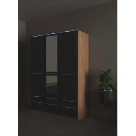 Priess Kleiderschrank PRIESS "Schrank Garderobe Wäscheschrank Barcelona in 5 Breiten", braun (eichefarben artisan, schwarz), B:140cm H:193cm T:54cm, Holzwerkstoff, Schränke, Kleiderschrank, viel Stauraum, geräumige Schubkästen, mit Spiegel, MADE IN GERMANY