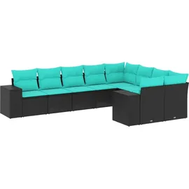 vidaXL Gartensofa-Set mit Kissen, schwarzes Polyrattan