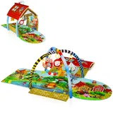 lionelo Agnes Plus 2in1 Krabbeldecke für Baby, Spielmatte Baby, 2 Spielbögen, Spielhaus, Stoffbuch, Spielzeuge Bunte, Rasselkette, verstärkter Boden, kontrastreiche Farben