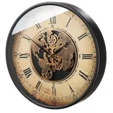 Gilde Wanduhr, rund, Weltkartenmotiv, Zahnrädermotiv, Metall, creme, kupferfarben, VE 1, L. 8 cm, D. 59,5 cm 46223