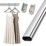 Euro Tische® Kleiderstange für Schrank Oval 90 cm [SCHRANK- & WANDMONTAGE] Set inkl. Halter – Schrankrohr aus Metall, Schrankstange, Garderobenstange für Kleiderschränke – Silber