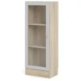 VCM Base Regal 1 Glastür Eiche Struktur Dekor, weiss.