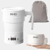 RHD 0.7L faltbarer elektrischer Wasserkocher,tragbarer Camping Wasserkocher mit Echtzeit-Temperaturanzeige,zusammenklappbarer Reise (Weiß, 0.7L)
