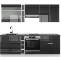 Vicco Küchenzeile Fame-Line 235 cm Anthrazit Hochglanz/Weiß