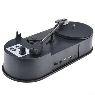 CWOQOCW Schallplattenspieler mit MP3-Konverter, USB-Port, Kartensteckplatz, Mini-Plattenspieler für Musikaufnahme und Wiedergabe, schwarz, 34 x 17 x 12 cm