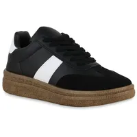 Stiefelparadies Damen Sneaker Low in Schwarz Weiss