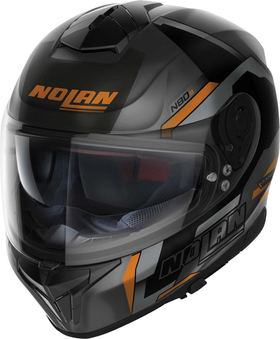 Nolan N80-8 Wanted N-Com Helm, zwart-grijs-oranje, M Voorman