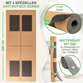 BACKLAxx BACKLAxx® Kork Yogamatte XL) mit Naturkautschuk inkl. Mattengurt nachhaltige Sportmatte Fitnessmatte mit Anti-Rutsch-Z... ® Braun