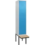 C+P Doppelstock-Spind Classic PLUS, Bank, 1 Abteil, 2120x400x815mm, 7035/5012 Verschluss Zylinderschloss Sitzbanktyp auskragend Material Sitzfläche Buche-Hartholz