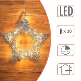 Spetebo Silberner Draht Stern beleuchtet mit 30 LED - Batterie und Timer