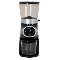 Adler AD4450 Professionelle elektrische Kaffeemühle, 17 Mahlwerke, 17 Mahlstufen, 60er Mahlgrad, Timer, Schwarz, 300W