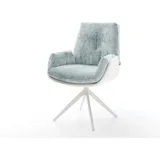 DeLife Drehstuhl Clea-Flex Materialmix Echtleder Weiß-Pastellblau Kreuzgestell breit Weiß 360° drehbar Wippfunktion,