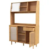 COSTWAY Küchenbuffet mit Aufsatz, Schublade & Haken, Bambus 120x35x175cm beige