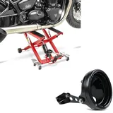 Set: Motorrad Hebebühne Midlift XL bis 500kg in rot ConStands mit Scheinwerfergehäuse 7" mit Gabel-Halterung 35-43mm sw