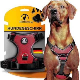 Tierhood Hundegeschirr - Reflektierendes Hundegeschirr für kleine bis große Hunde - Anti Zug Hundegeschirr gepolstert - Hundegeschirr kleine Hunde - Hundegeschirr mittelgroße Hunde - Rot