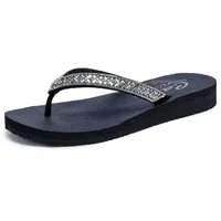 Skechers Damen Meditation – Lotus Bae Flipflop, Schwarz/Mehrfarbig, 39 EU