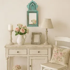 Marrakesch Orient & Mediterran Interior 2er Set Wandspiegel Mukana Türkis H 22cm × B 10cm × T 3cm - Boho