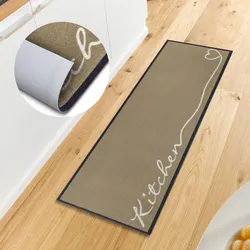 Küchenläufer HANSE HOME "Kitchen Herz", braun, B:50cm H:5mm L:150cm, Kunstfaser, Teppiche, Läufer, Rutschfest, Küchenteppich, Küche, Teppich, Pflegeleicht