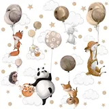 Muralo Sticker Set für Mädchen und Jungen - Aquarell Aufkleber Wandsticker Tattoo für Kinderzimmer - Wandaufkleber Wilde Tiere mit Luftballons Motiv - Br.120cm x Hö.60cm