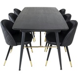 ebuy24 Gold Essgruppe Esstisch Ausziehbarer Tisch Länge cm 180 / 220 schwarz und 6 Velvet Esszimmerstühle PU Kunstleder schwarz.