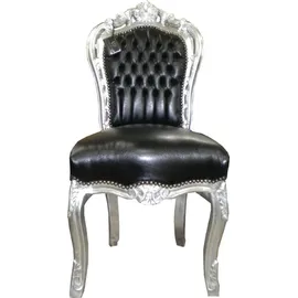 Casa Padrino Barock Esszimmer Stuhl Kunstleder schwarz/silber