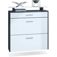 Vladon Schuhschrank, Weiß, Holzwerkstoff, 89x96x23 cm, Garderobe, Schuhaufbewahrung, Schuhkipper